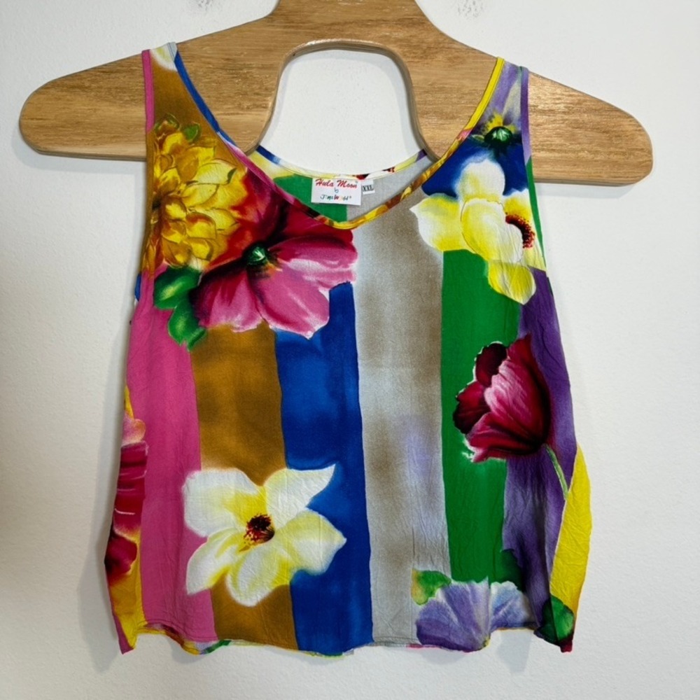 Jams World Hula Moon Floral Tank Top Colorful Sleeveless Casual Blouse XXL‎